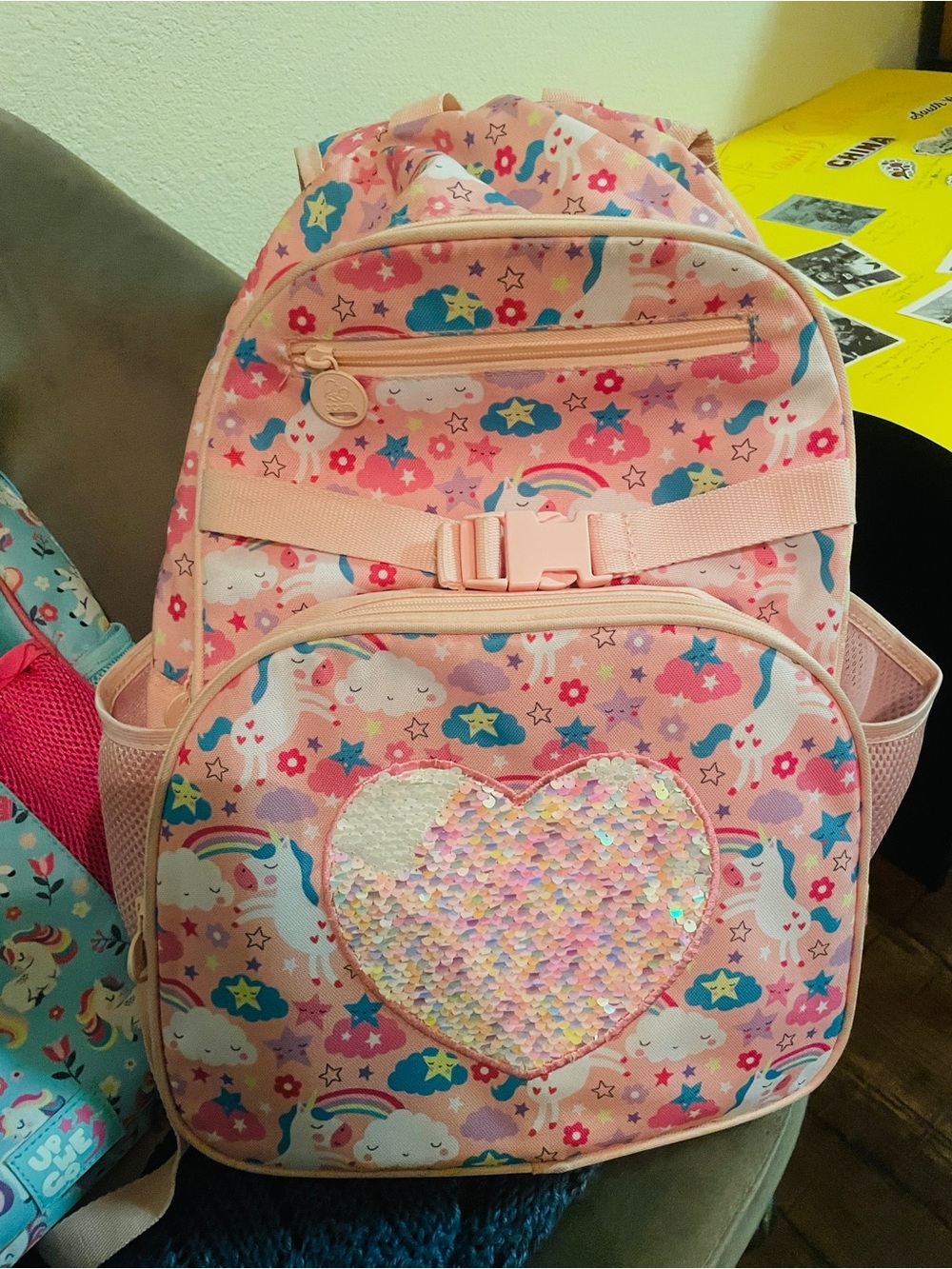 Kids Pink Unicorn Heart Sequin Backpack - Cute School Bag